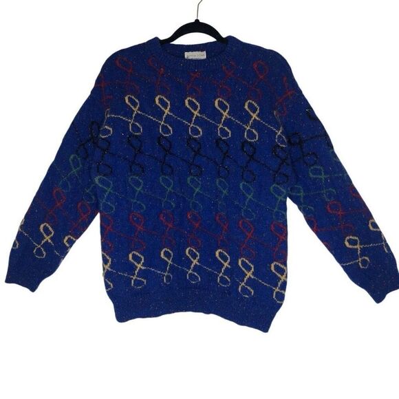 Vintage Button Down San Francisco Blue Confetti Wool Sweater Size S/M - Picture 1 of 11